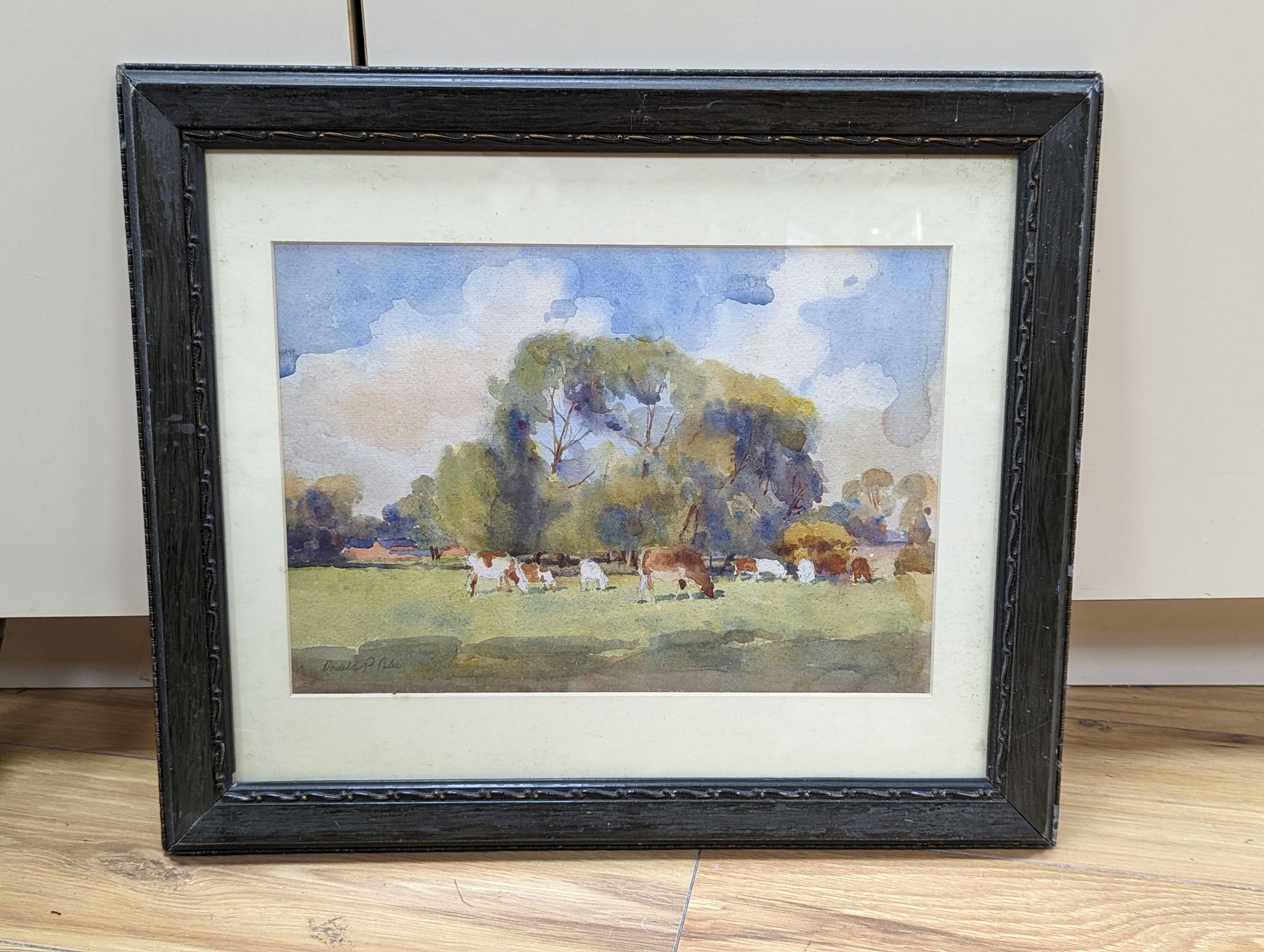 Oswald Partridge Milne (1881-1968), watercolour, Cattle in a meadow, signed in pencil, 22 x 33cm